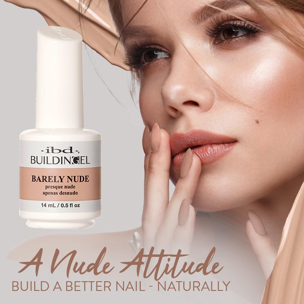 IBD Building Gel, Hard Gel Nail Extension, Barely Nude, Soak-Off, Nail Builder Strengthener, 0.5 fl oz