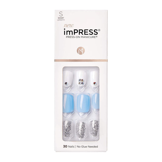 KISS imPRESS No Glue Mani Press On Nails, Design, 'I'd Rather Be', Multicolor, Short Size, Squoval Shape, Includes 30 Nails, Prep Pad, Instructions