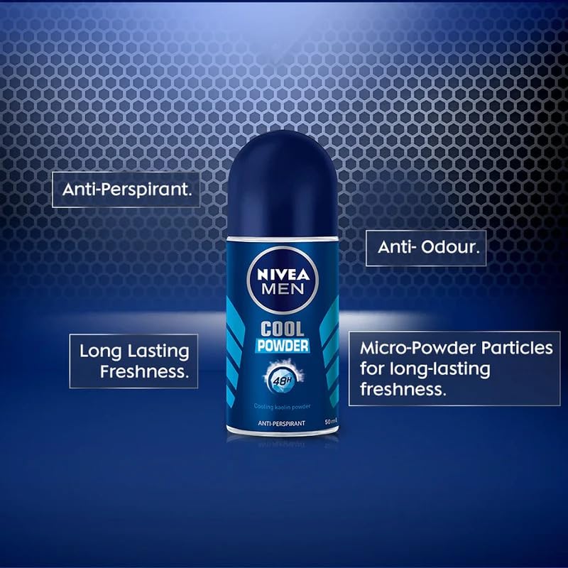 Nivea Men Cool Powder Roll-On Anti-Perspirant Deodorant 50ml - 48H Protection, Fresh Scent, Long-Lasting Odor Control for Active Men, Travel Size Body Beauty and Personal Care NIVEA