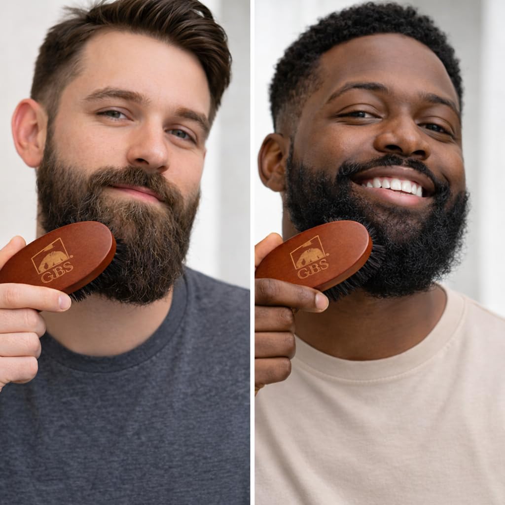 G.B.S 100% Natural Boar Bristles Beard Brush - Small Travel Size with Ergonomically Designed Wood Handle - Professional Beard and Mustache Grooming Beauty and Personal Care G.B.S