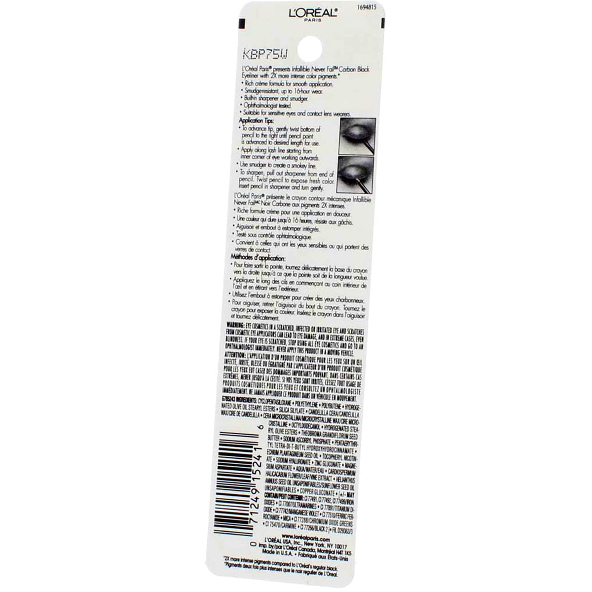 L’Oreal ParisInfallible Never Fail Eyeliner, Carbon Black [591], 0.008 oz (Pack of 2) Beauty & Personal Care L'Oreal Paris