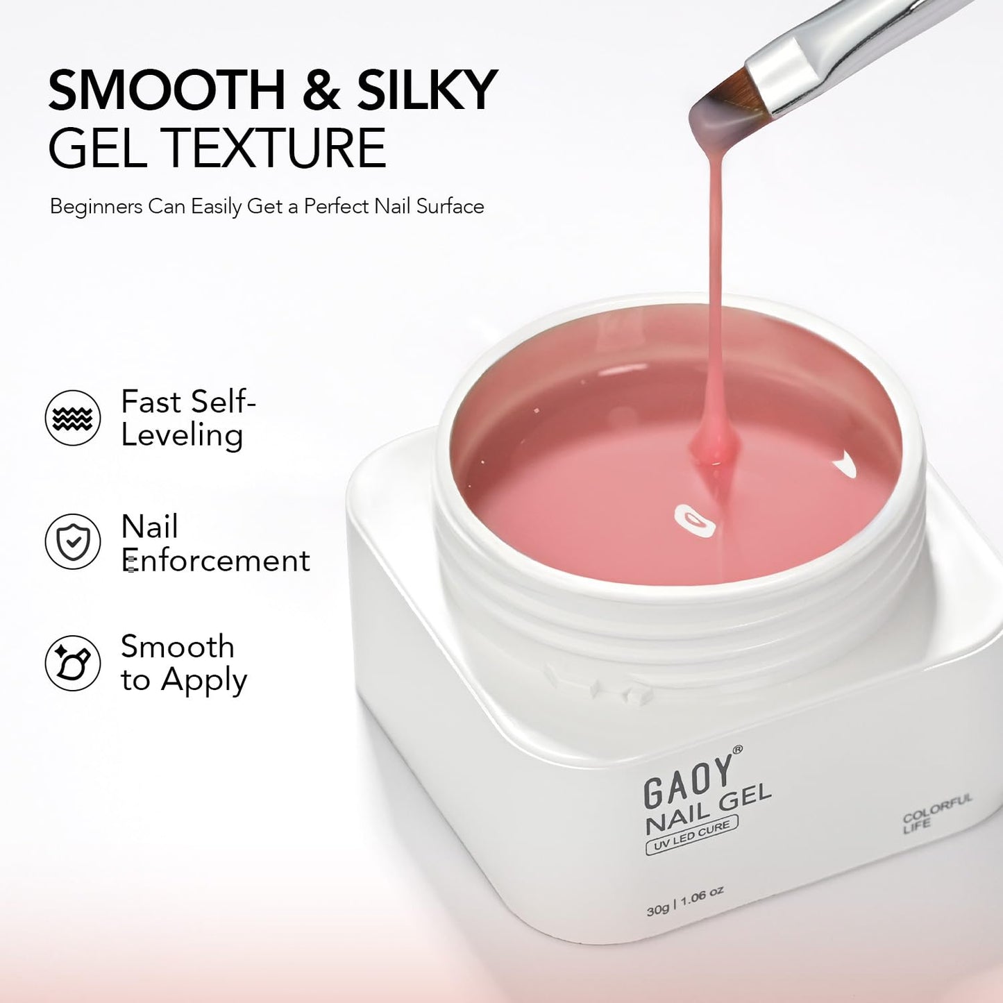 GAOY Colored Builder Base 30g with a Brush, 4-in-1 Long Lasting Nail Builder Gel Nude Pink Natural Jelly, Soak Off UV Light Cure Nail Strengthening Beauty and Personal Care GAOY