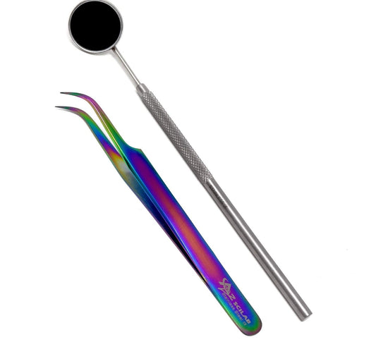 Stainless Steel 3D 5D 6D Volume False Eyelash Extension Tweezers Strong Curved, Multi Rainbow Color, With Free Mirror, Premium Quality Beauty and Personal Care A2Z SCILAB
