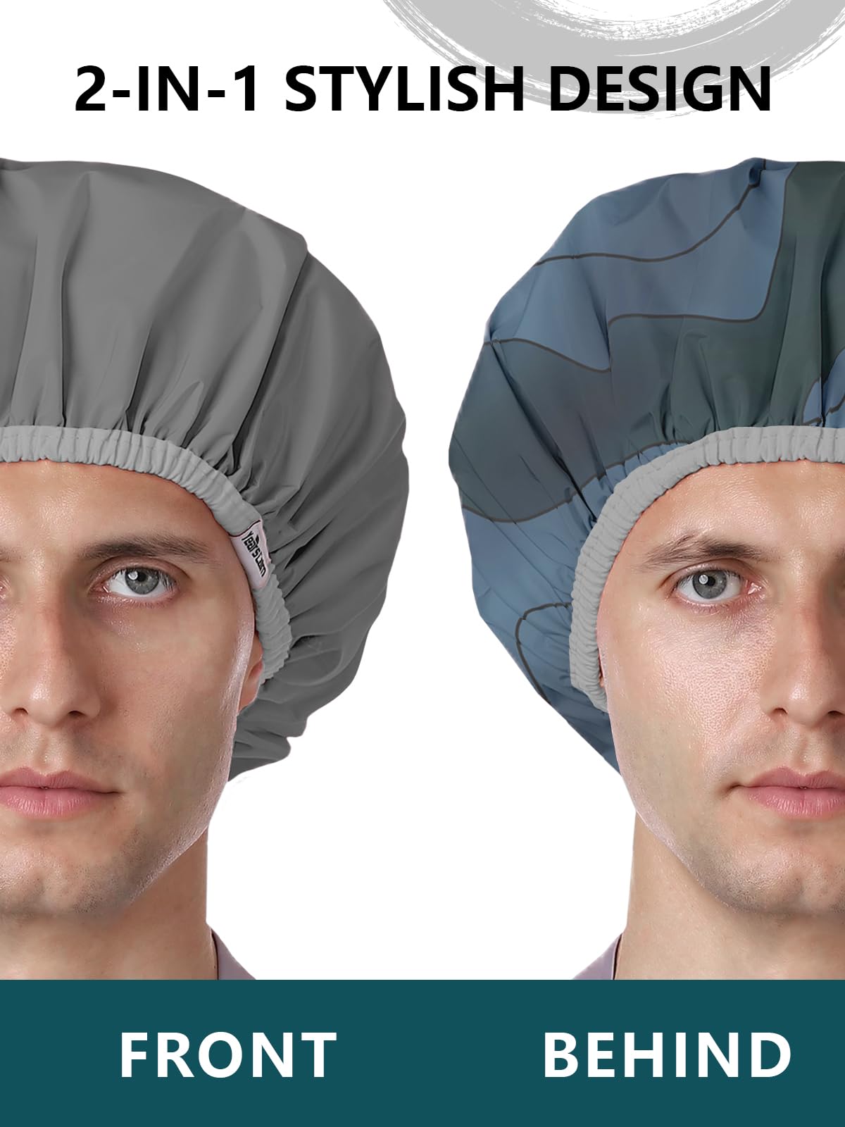 Years calm Men Shower Cap Reusable Waterproof, Dual-Layer Design, Double-Sided Use,Protects Hair in Shower, Spa, Travel & Cooking, Adjustable Elastic Beauty and Personal Care Years calm