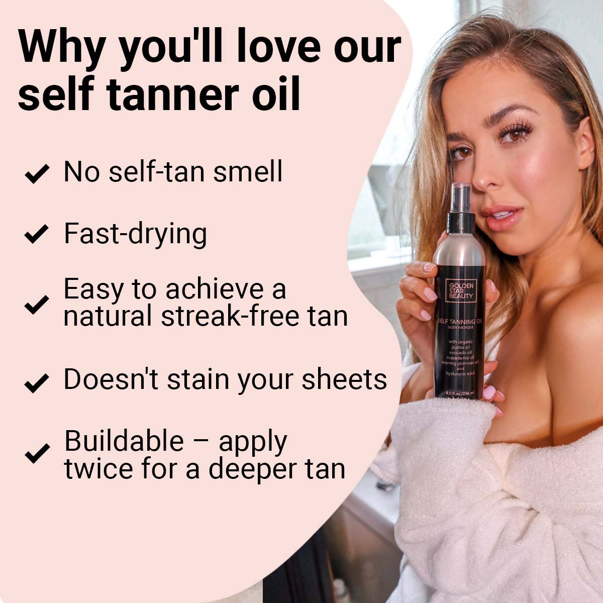 Self Tanner Oil - Natural Sunless Tanning Spray w/Hyaluronic Acid and Organic Oils, Clear Gradual Fake Tan Sprayer for Perfect Golden Glow 8.0 fl.oz Beauty & Personal Care GOLDEN STAR BEAUTY