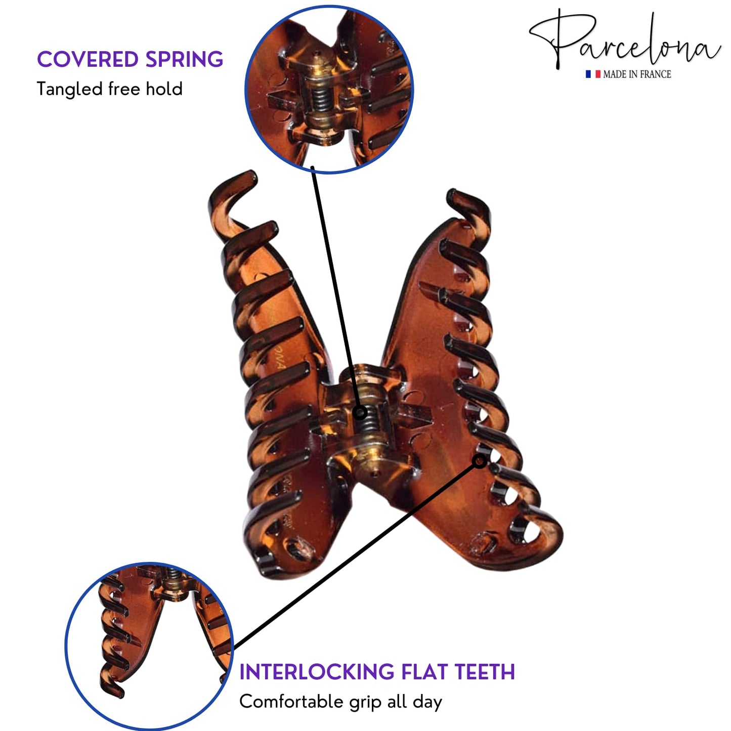Parcelona French Skinny Boss Small 2 1/4" Black N Shell Celluloid Acetate Claw with Tight Spring Set of 2 Jaw Hair Claw Clips for Fine Hair, Made Beauty & Personal Care Parcelona