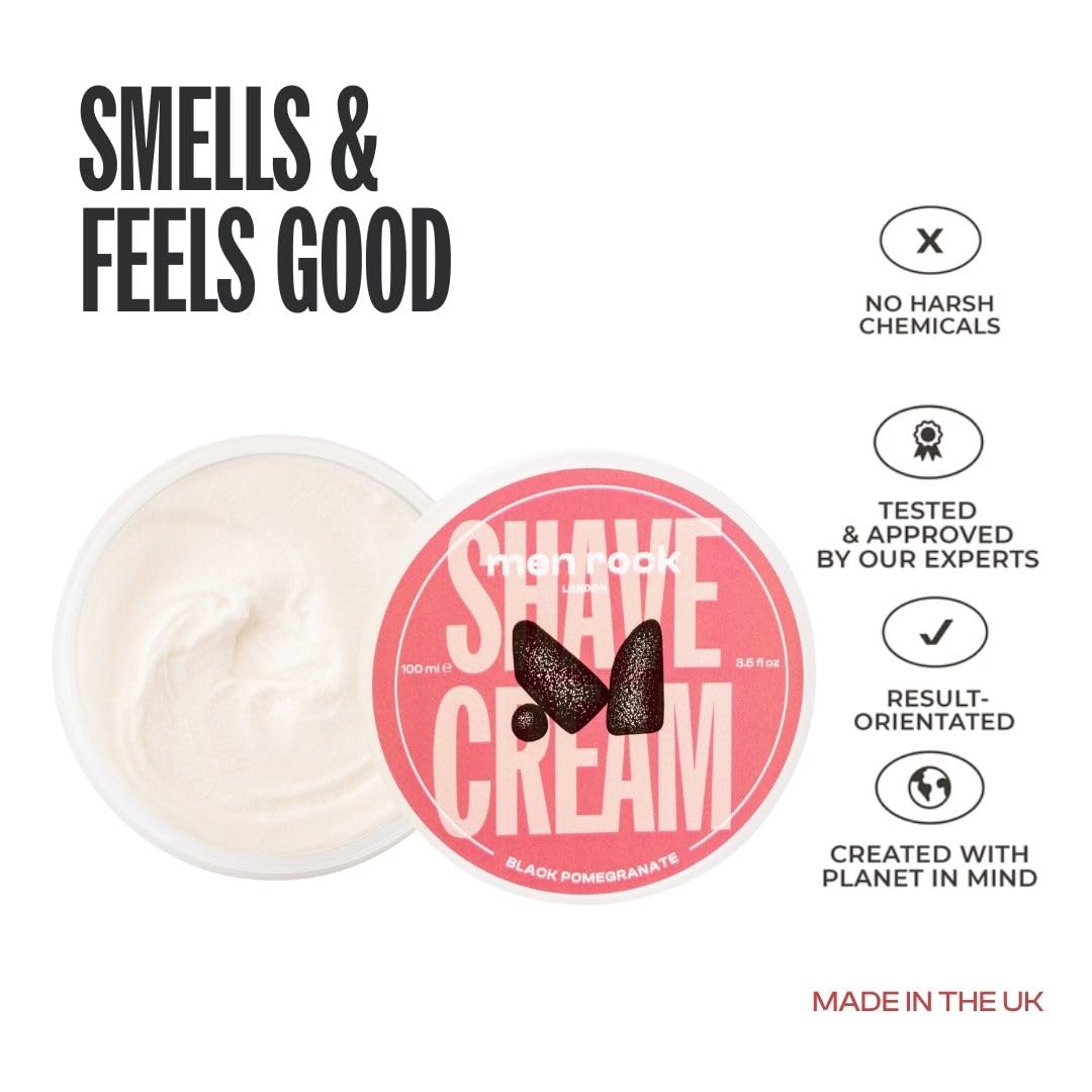 Men Rock Shave Cream - Black Pomegranate - Mens Shaving Cream - Moisturizing Shaving Foam for Men - Non-Drying Formula - Cruelty-Free - 3.5 oz Beauty and Personal Care Men Rock