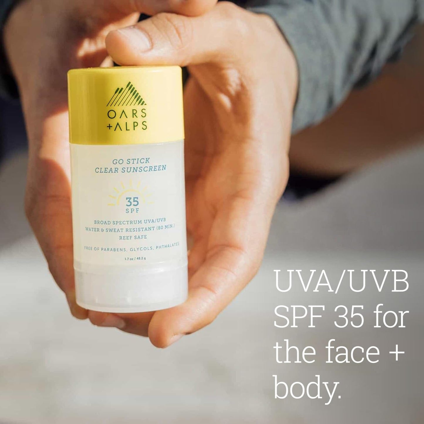 Oars + Alps Clear Face Sunscreen Stick, SPF 35 Travel Sunscreen Roll On for Face & Body, SPF Stick with Vitamin E & Antioxidants, Water & Sweat Beauty & Personal Care Oars + Alps