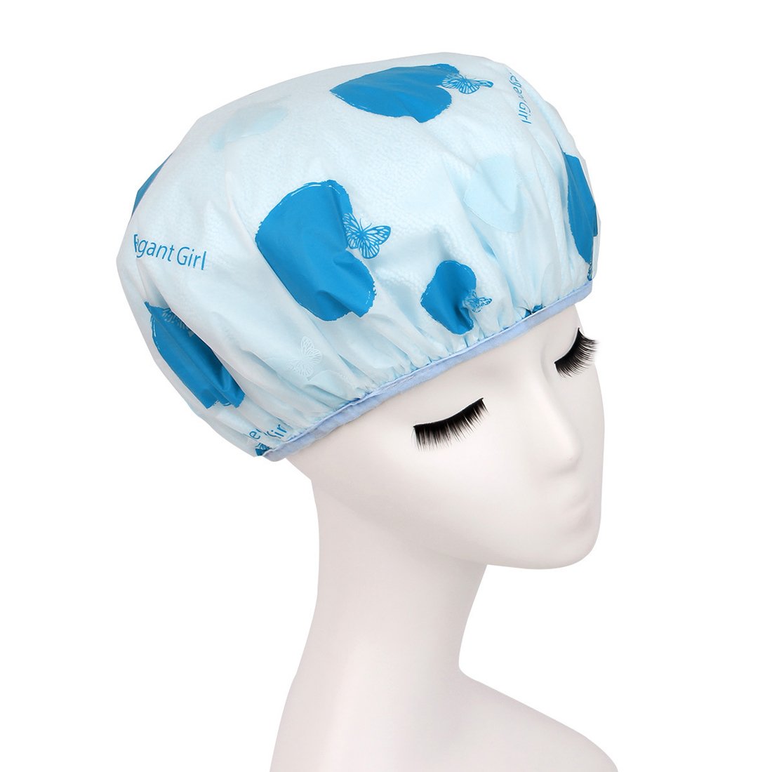 Ruilogod Blue PEVA Microfiber Dual Layers Heart Printing Waterproof Shower Bath Hair Cap Hat (id: 832 598 635 c6b c89 Beauty and Personal Care Ruilogod