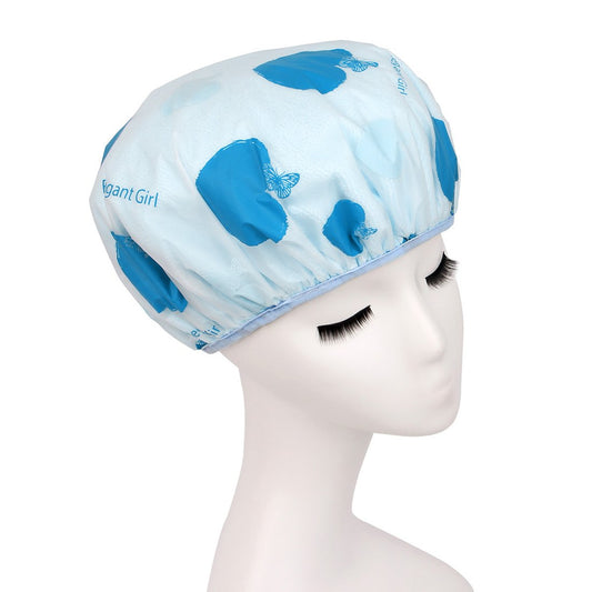 Ruilogod Blue PEVA Microfiber Dual Layers Heart Printing Waterproof Shower Bath Hair Cap Hat (id: 832 598 635 c6b c89 Beauty and Personal Care Ruilogod