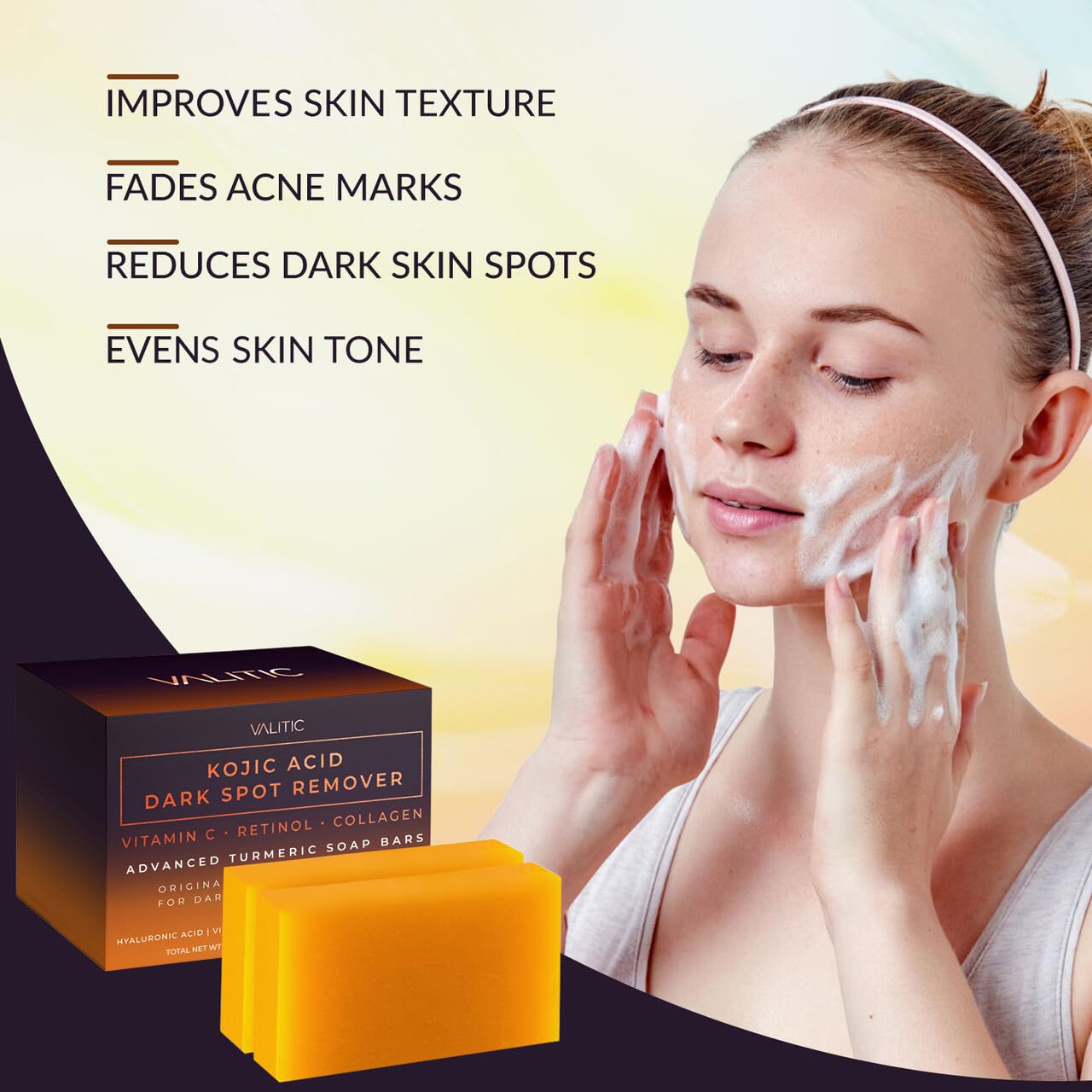 VALITIC Kojic Acid Dark Spot Remover Soap Bars with Vitamin C, Retinol, Collagen, Turmeric - Original Japanese Complex Infused with Hyaluronic Acid Beauty & Personal Care VALITIC