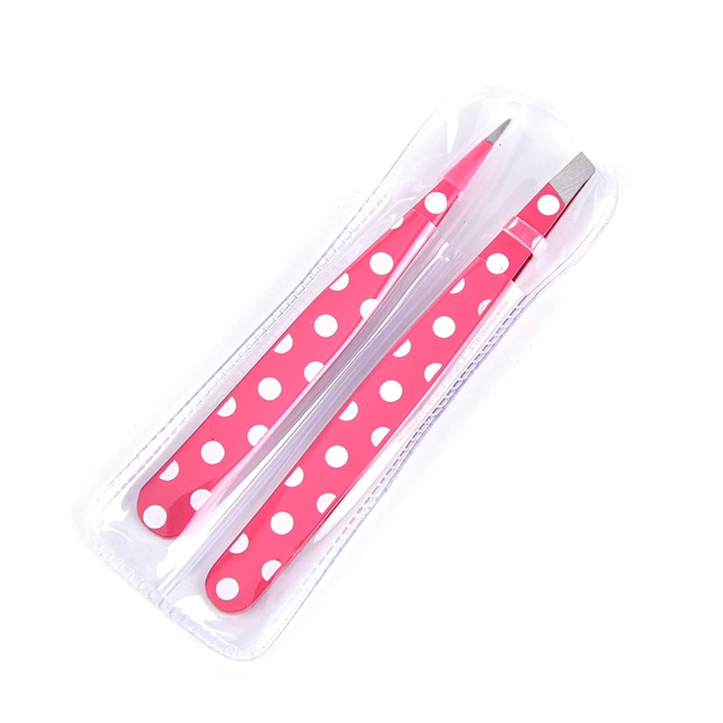 joxipe Stainless Steel Slant Tip Tweezer 2PC - White Polka Dot Design Eyebrow Tweezers,Surgical Grade Stainless Steel for Professional Eyebrow Shaping Beauty and Personal Care Haoweida