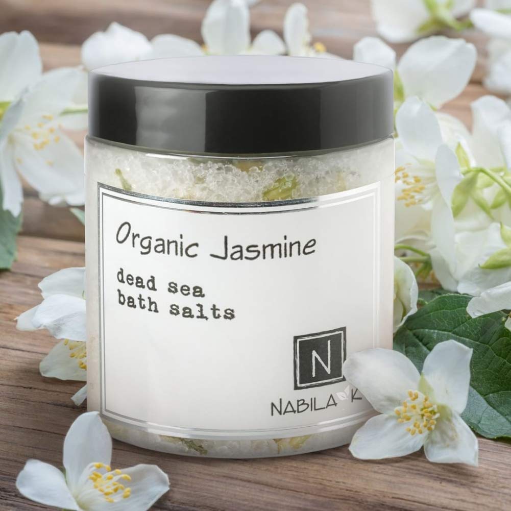 Organic Jasmine Bath Salts for Women & Men - Dead Sea Salt & Epsom Salt Soak and Scrub - Organic Jasmine Buds & Essential Oil, Cruelty-Free Beauty and Personal Care Nabila K