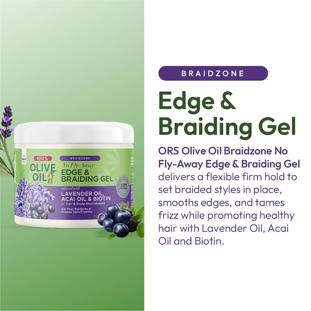 ORS Olive Oil Braidzone Edge & Braiding Gel with Lavender, Acai & Biotin for Hair & Scalp 8 oz (Pack of 3) Beauty & Personal Care ORS