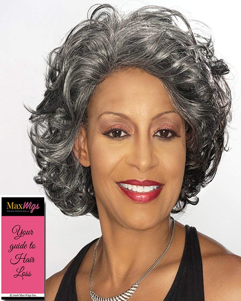 Darlene Wig Color FS1B/30 - Foxy Silver Wigs Lace Front Mid-Length Loose Curls Synthetic Bob African American Womens Lightweight Average Cap Bundle