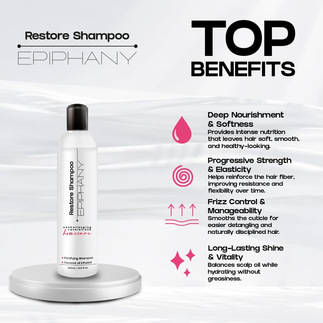 Epiphany Sulfate Free Shampoo - Hydrating Repair for Color Treated & Chemically Processed Hair | Coconut, Avocado & Argan Oil | UV Protection | Daily
