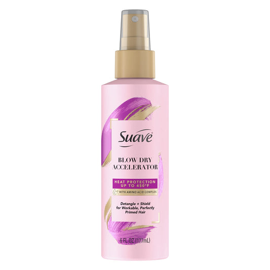 Suave Pink Blow Dry Accelerator Hair Heat Protector Heat Protecting Spray Heat Protectant Spray and Detangler 6 oz Beauty & Personal Care Suave