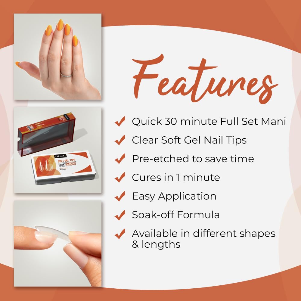 IBD Clear Soft Gel Nail Tips - Pre-Etched Short Almond Nail Tips for Strong Adhesion Acrylic Gel Extensions, Easy Press On DIY Nail Art, 504 Pcs, 12