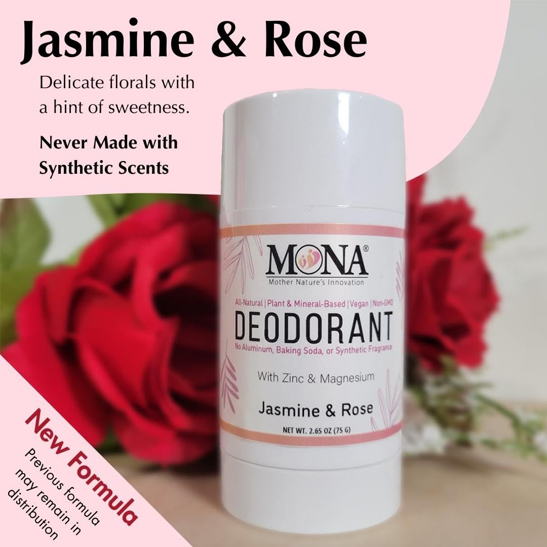 MONA BRANDS All Natural Magnesium Deodorant for Women & Men - Aluminum, Baking Soda, & Synthetic Fragrance Free for Sensitive Skin (Jasmine Rose) Beauty and Personal Care MONA