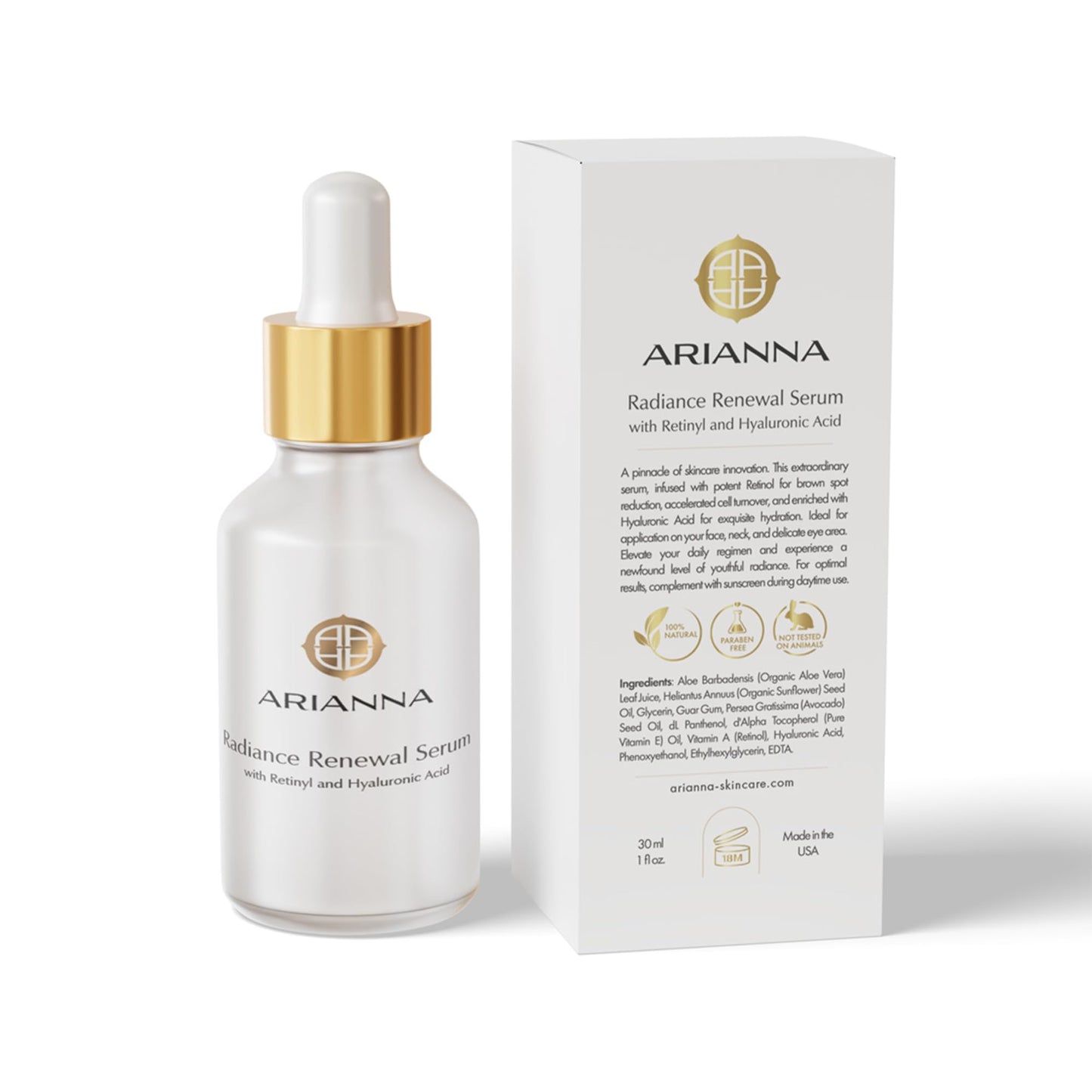 Arianna Radiance Renewal Serum - Anti Aging Serum For Face with Retinol, Hyaluronic Acid & Dead Sea Minerals, Natural & Paraben Free Retinol Beauty & Personal Care Arianna Skincare