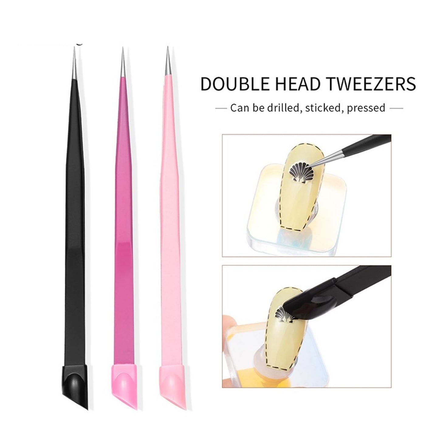 Double Headed Tweezers Multi-Use Tweezers Silicone Pressing Head Nail Clipping Tool Take Sticker Tape Crystal Manicure Tools(Pink) Beauty and Personal Care CCZKXZXY