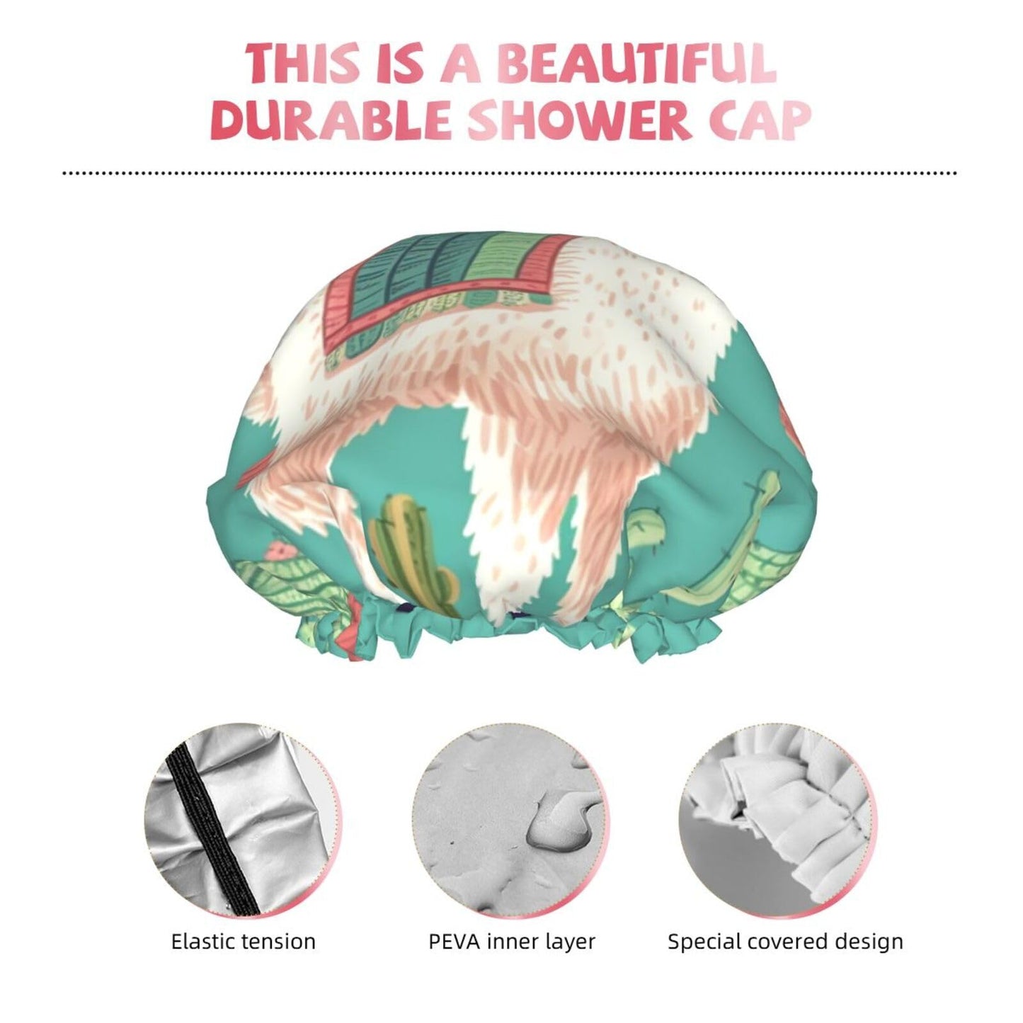 Alpaca Cactus Shower Cap For Women Reusable Double Layers Bathing Bath Cap Hair Caps Waterproof Elastic Band Ladies Spa Salon Shower Hat Hair Caps Beauty and Personal Care GDSHJKLW