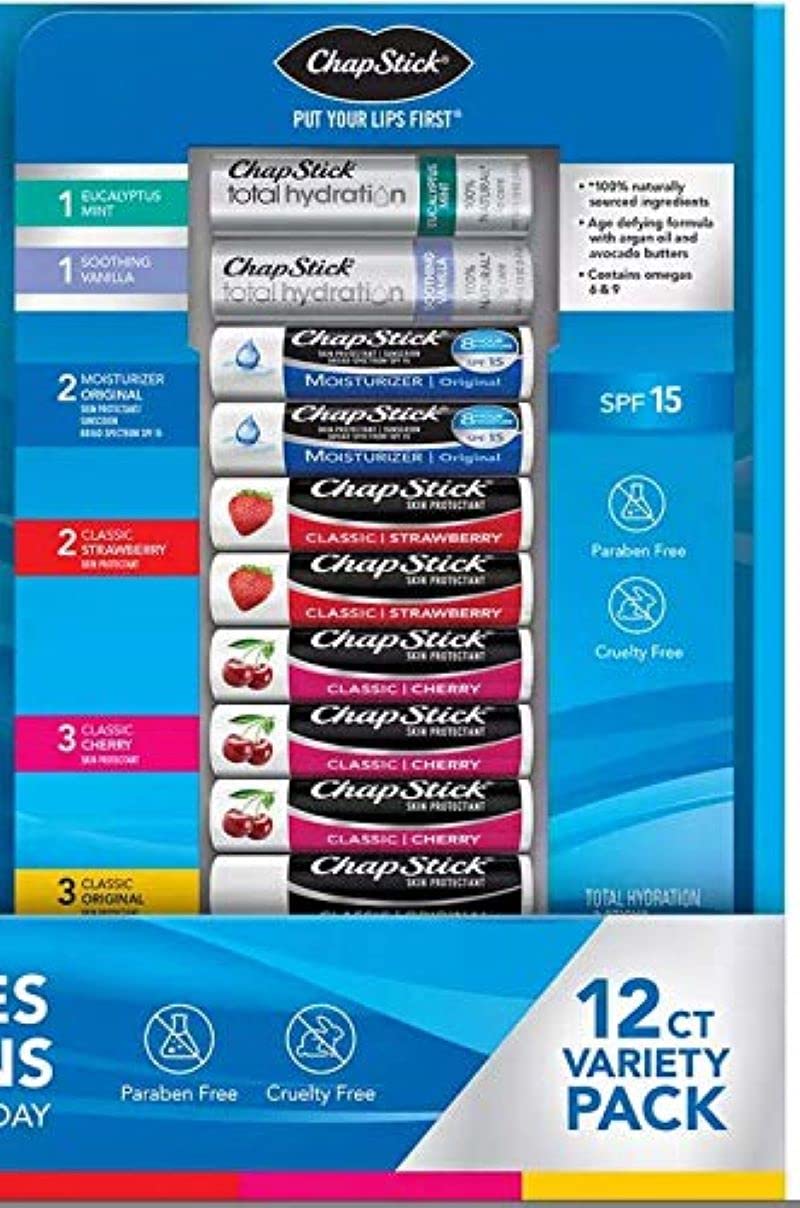 ChapStick Variety Pack Classic Original, Cherry, Strawberry, Lip Moisturizer & Total Hydration (12 ct.) Beauty & Personal Care ChapStick