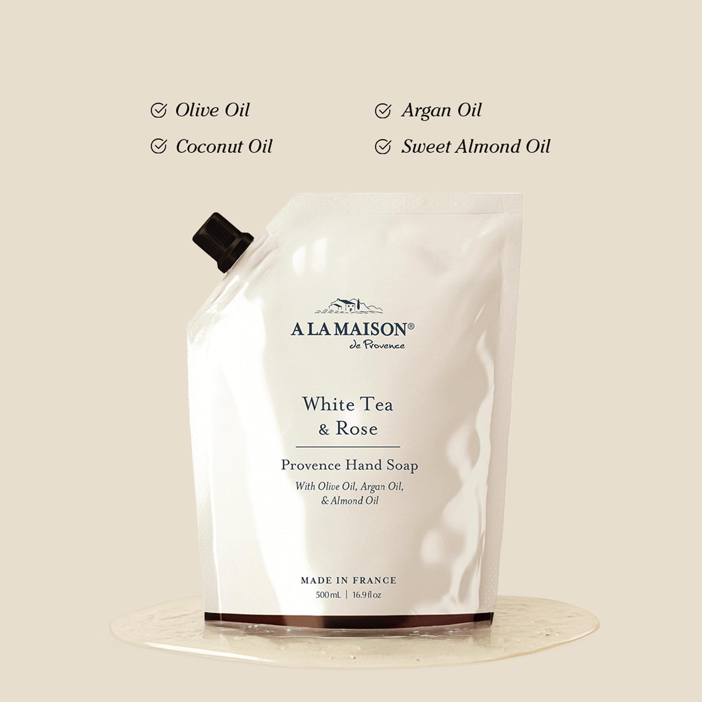 A LA MAISON Hand Soap Refill Pouch - White Tea & Rose - Liquid Hand Wash Refill, Eco-Friendly & Recyclable - Plant-Based, Biodegradable, Made in Beauty & Personal Care A LA MAISON