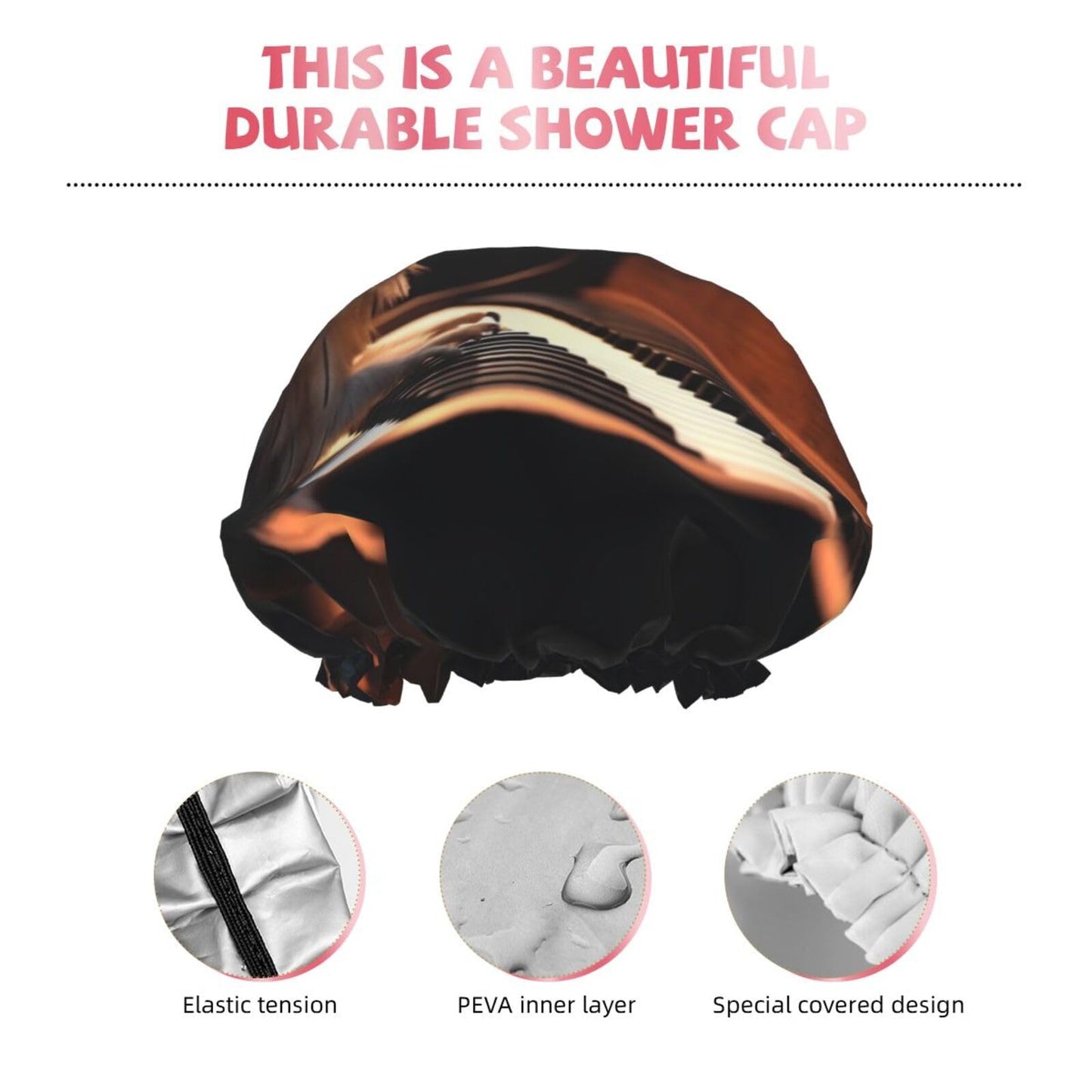 Owl Plays Piano Shower Cap for Women Men Large Reusable Shower Bonnet Double-Layer Waterproof Bath Caps Elastic Band Hair Hat for All Hairstyles Beauty and Personal Care BWLHJKE