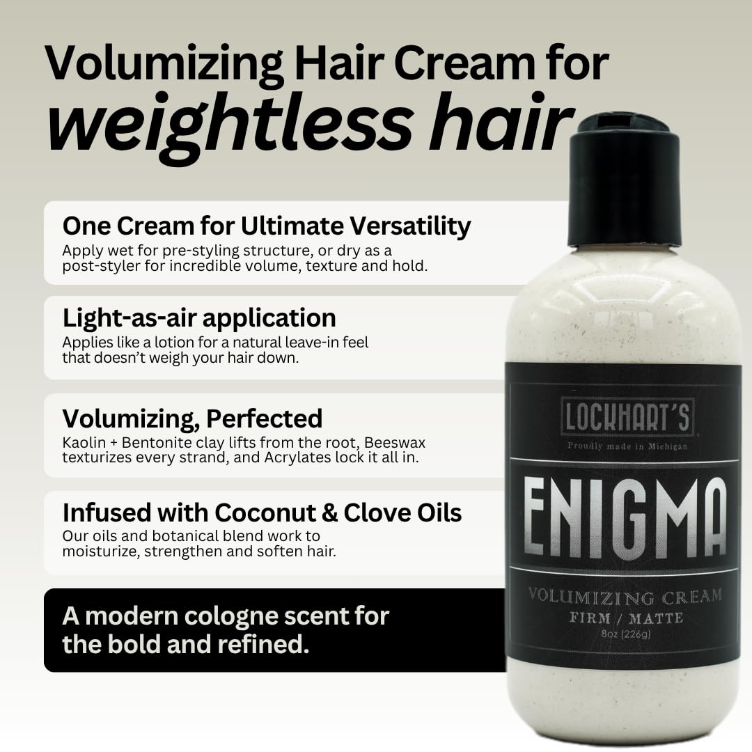Lockhart’s Enigma Matte Cream Clay - Hair Styling Cream for Men - Firm, Long-Lasting Hold, Natural Matte Finish - Kaolin & Bentonite Clay for Volume Beauty & Personal Care Lockhart's Authentic Grooming Co. LLC
