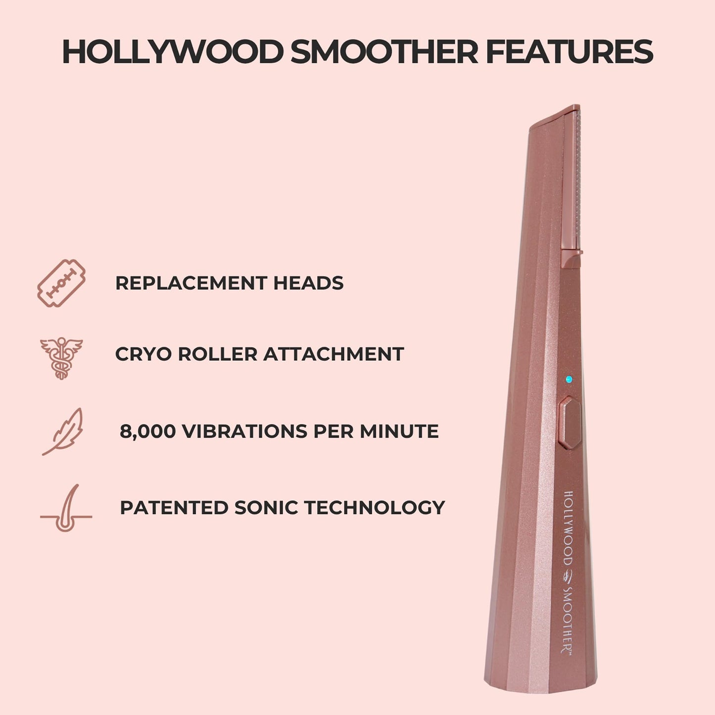 Hollywood Browzer Smoother Sonic Dermaplaner Replacement Heads - Eyebrow Razor for Women - Travel Size Eyebrow Grooming Kit Refills - Rose Gold - 4 pc Beauty and Personal Care Hollywood Browzer