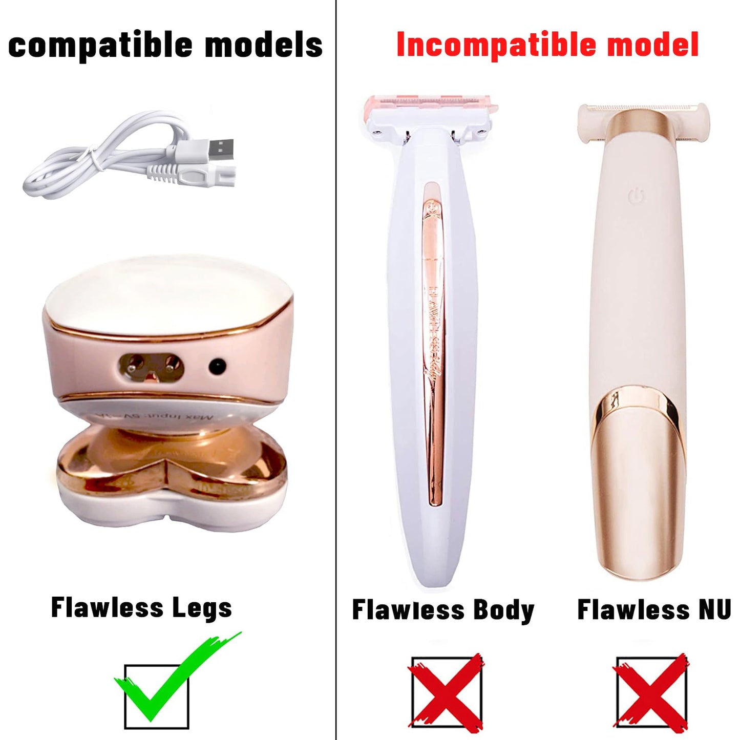 Shaver Charger for Finishing Touch Flawless Body Rechargeable Ladies Shaver Power Cord 5V Replacement Charger USB Women Trimmer Charging Cable Beauty and Personal Care INVODA