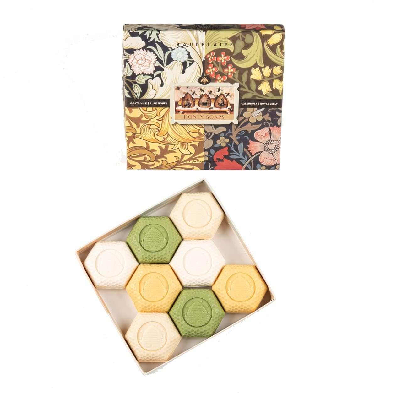 Baudelaire Honey Soaps Fragrances Royal-Jelly Calendula Goat's-Milk Pure-Honey (8 X 1.4oz) Gift-Box 8-Bar Beauty & Personal Care Baudelaire