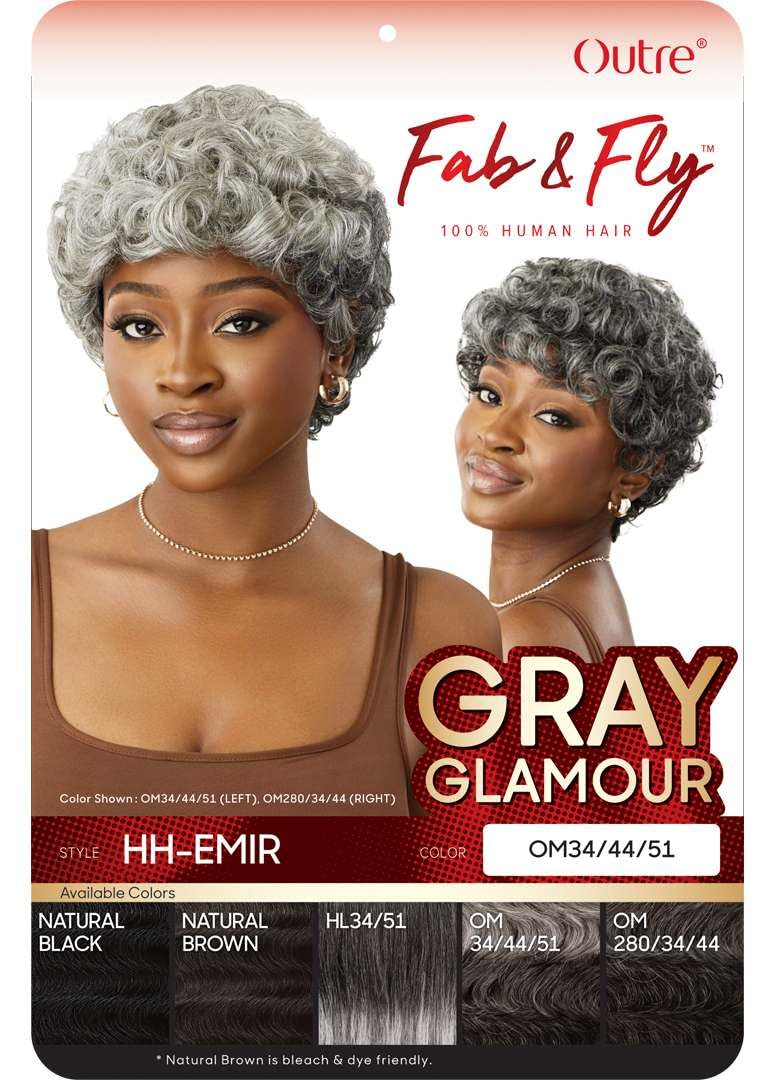 Outre Fab & Fly Full Cap Wig Gray Glamour - Human Hair - Emir (NATURAL BLACK)