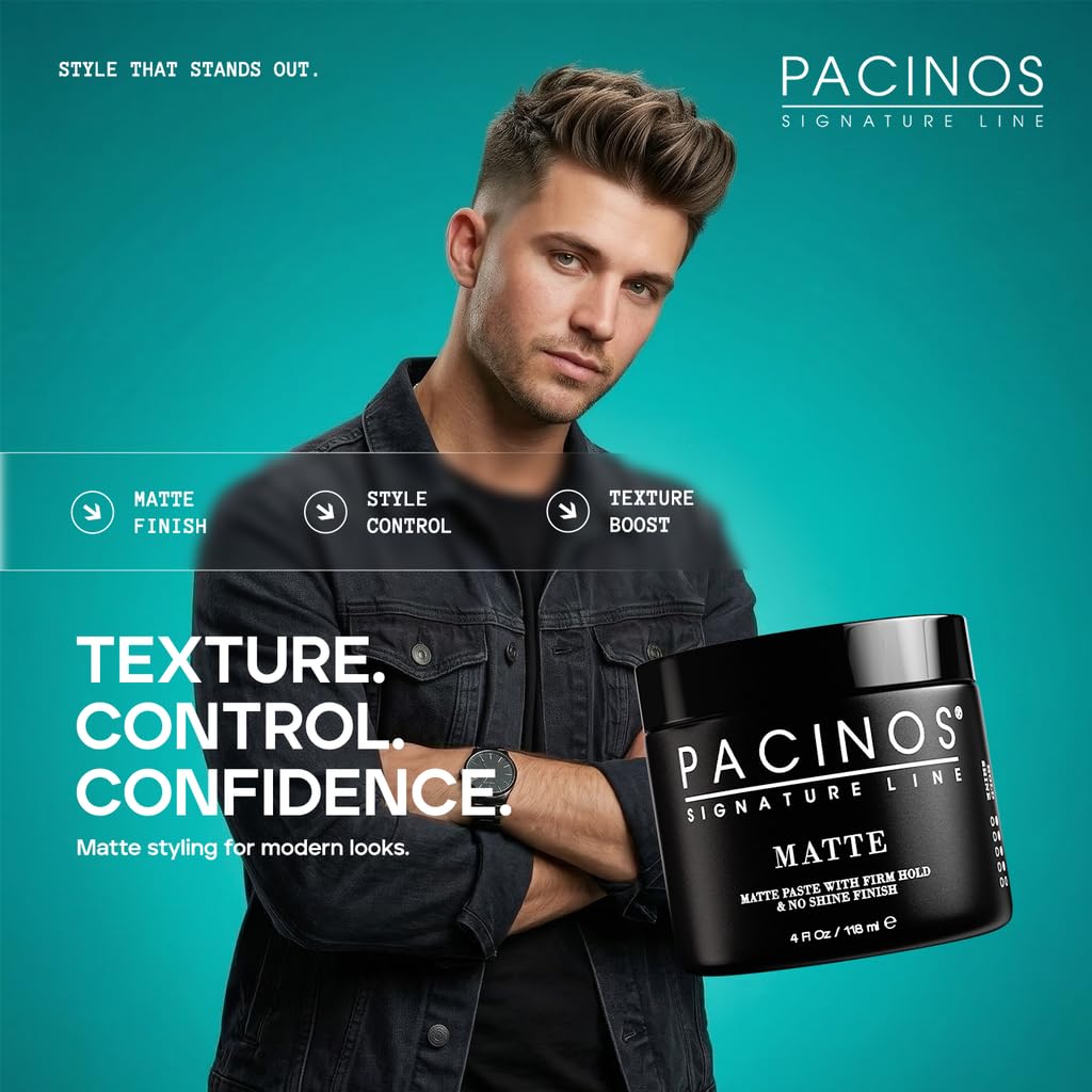 Pacinos Matte Hair Paste - Firm Hold, No Shine, Sculpting & Styling Wax, Long Lasting Definition & Texture, No Flakes, All Hair Types Beauty & Personal Care Pacinos