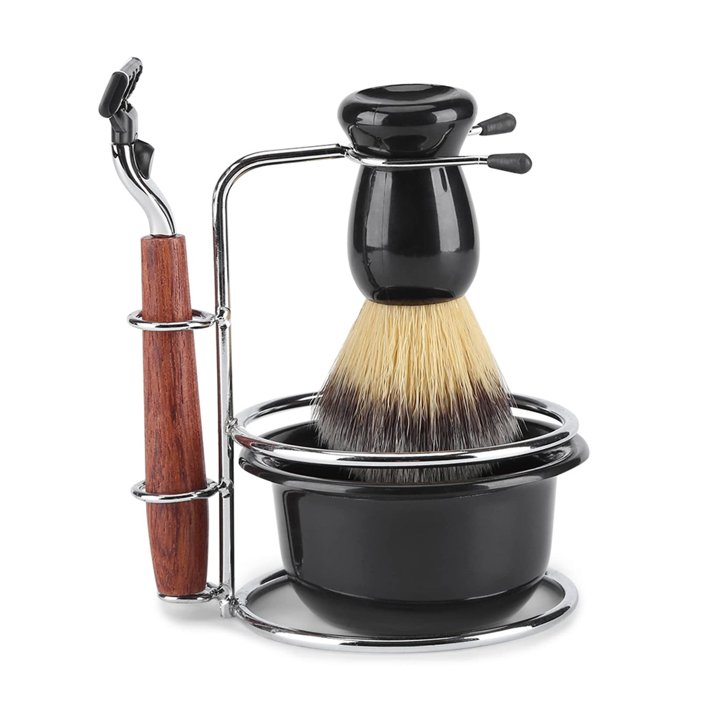 RIZGHWOY 4 in 1 Shaving Set for Men with Wooden Handle Hair Brush Stainless Steel Stand Bowl Husband Father Dad Beauty and Personal Care RIZGHWOY