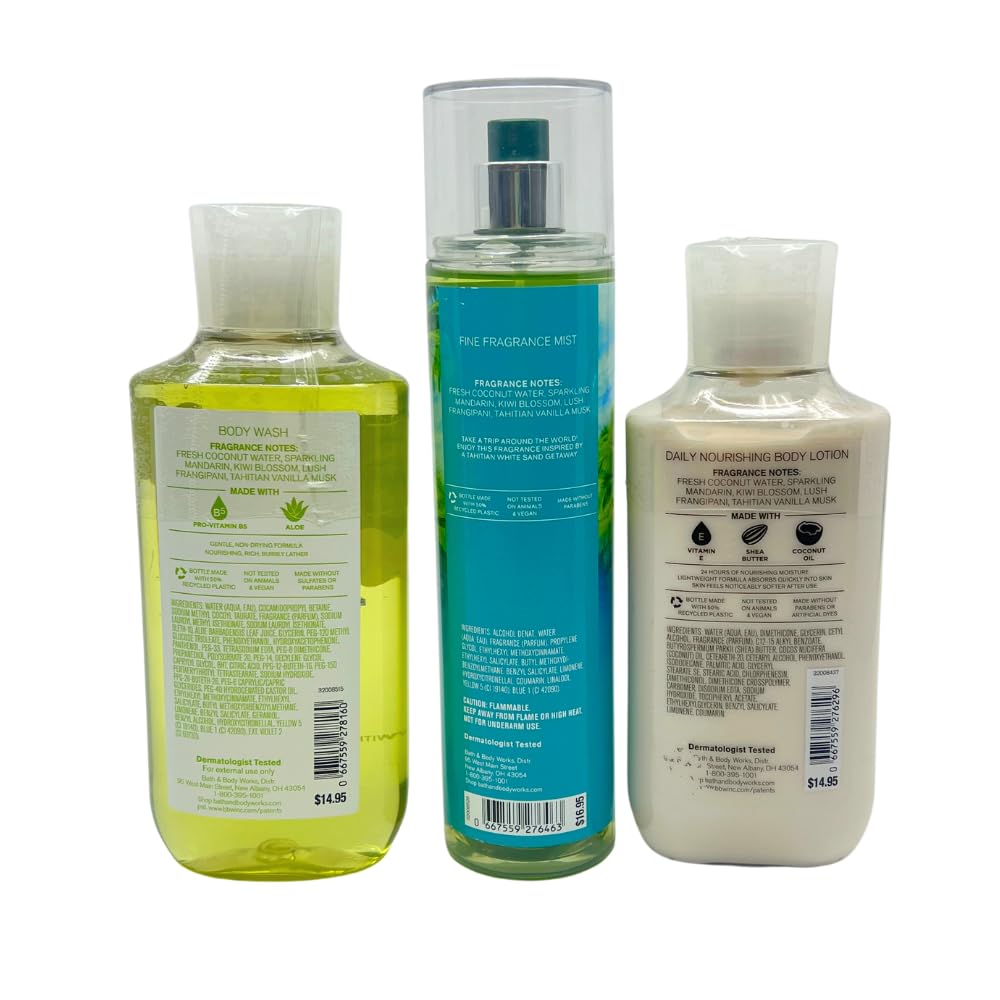 Bath & Body Works TAHITI ISLAND DREAM 3pc bundle - Mist, Body Wash, Body Lotion Gift Set with a Blue Bow for Holidays & Gifts - Full Size Beauty and Personal Care Bath & Body Works