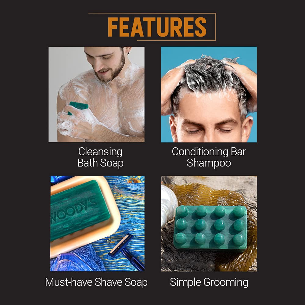 Woody's 3-in-1 Moisturizing Bar Soap for Men, For Hair, Shaving, & Body Cleansing, Deep Clean with Peppermint Scent, 8 oz Beauty & Personal Care Woody's