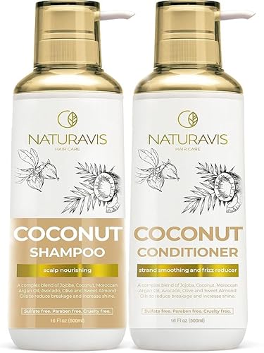 Coconut Shampoo and Conditioner Set - Sulfate Free and Paraben Free Intense Moisturizing Treatment with Jojoba - For Hydrating Your Scalp Beauty & Personal Care NATURAVIS
