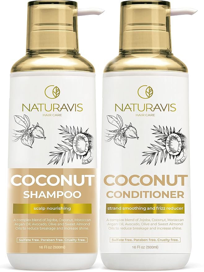 Coconut Shampoo and Conditioner Set - Sulfate Free and Paraben Free Intense Moisturizing Treatment with Jojoba - For Hydrating Your Scalp Beauty & Personal Care NATURAVIS
