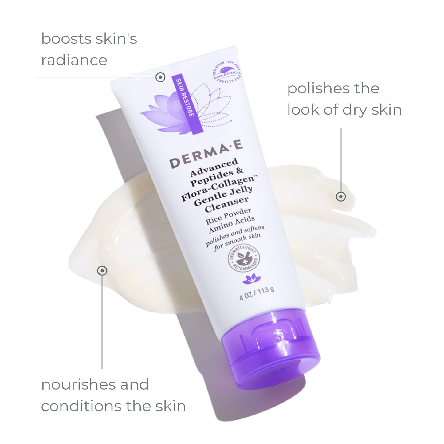 Derma E Advanced Peptides and Vegan Flora-Collagen Gentle Jelly Cleanser - Cleansing Face Wash Brightens, Hydrates and Reduces Appearance of Facial Beauty & Personal Care Derma E