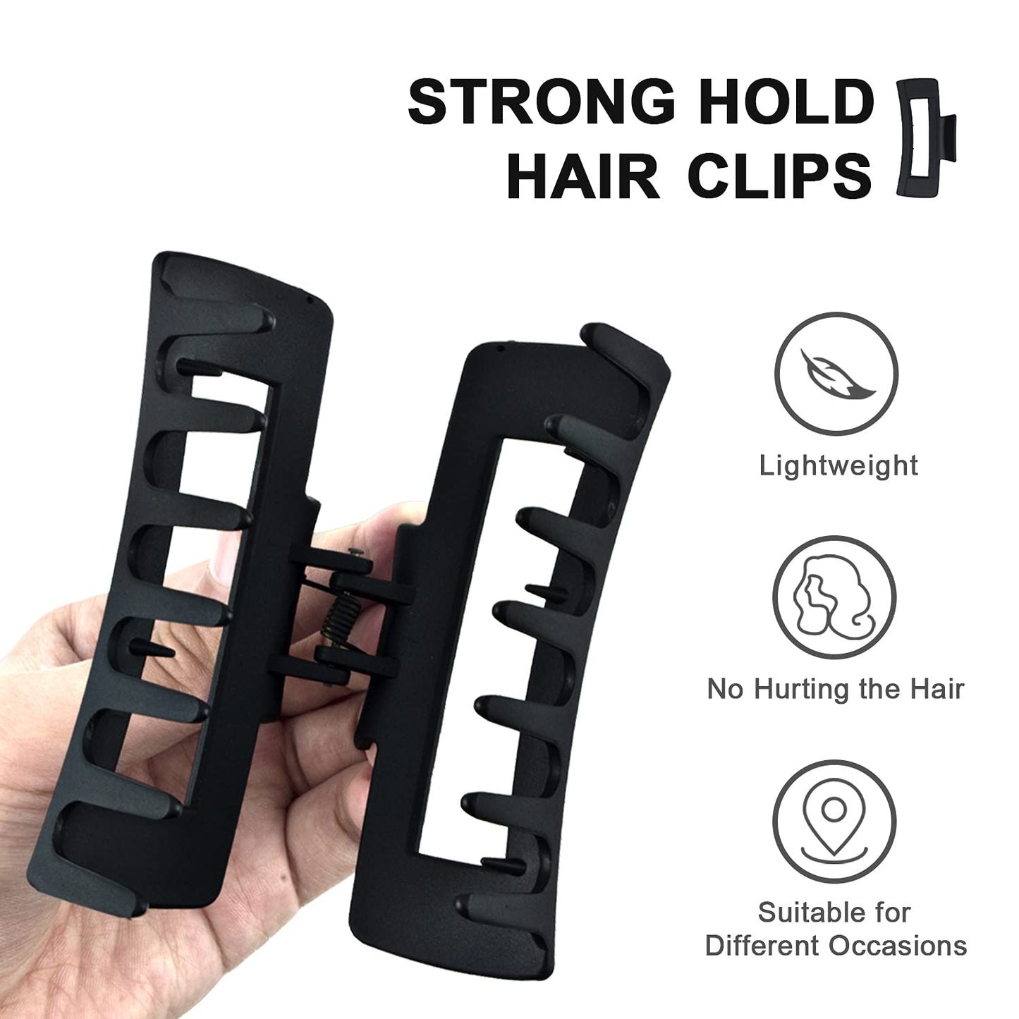 Black Hair Claw Clips for Women Girls, Large 4.2" Matte Rectangle Nonslip Jaw Clips for Thick and Thin Hair, 2 Packs Beauty & Personal Care MAORULU