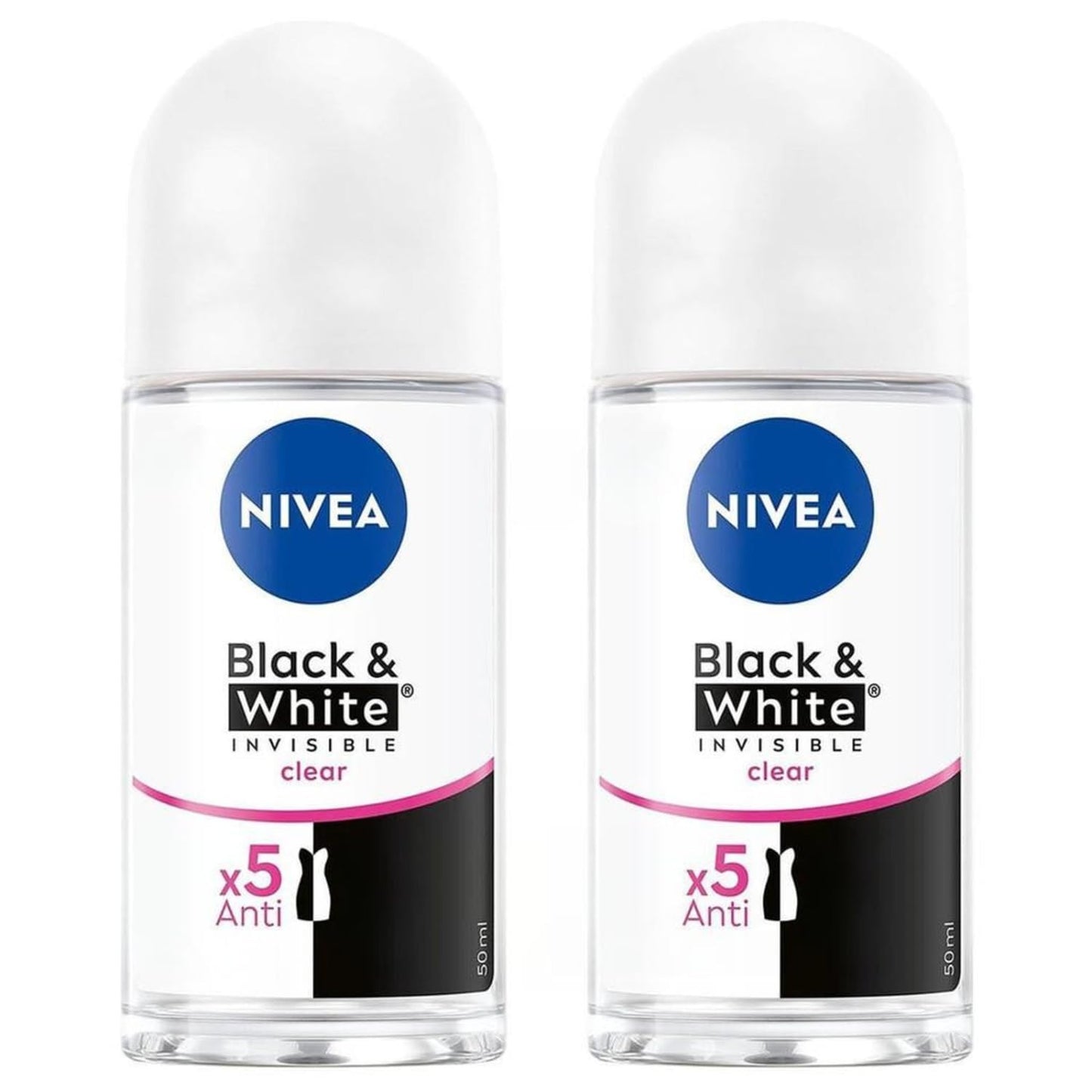 Nivea Black & White Pure Invisible Roll-On Deodorant - 1.69 fl oz - Pack of 2 Beauty and Personal Care NIVEA