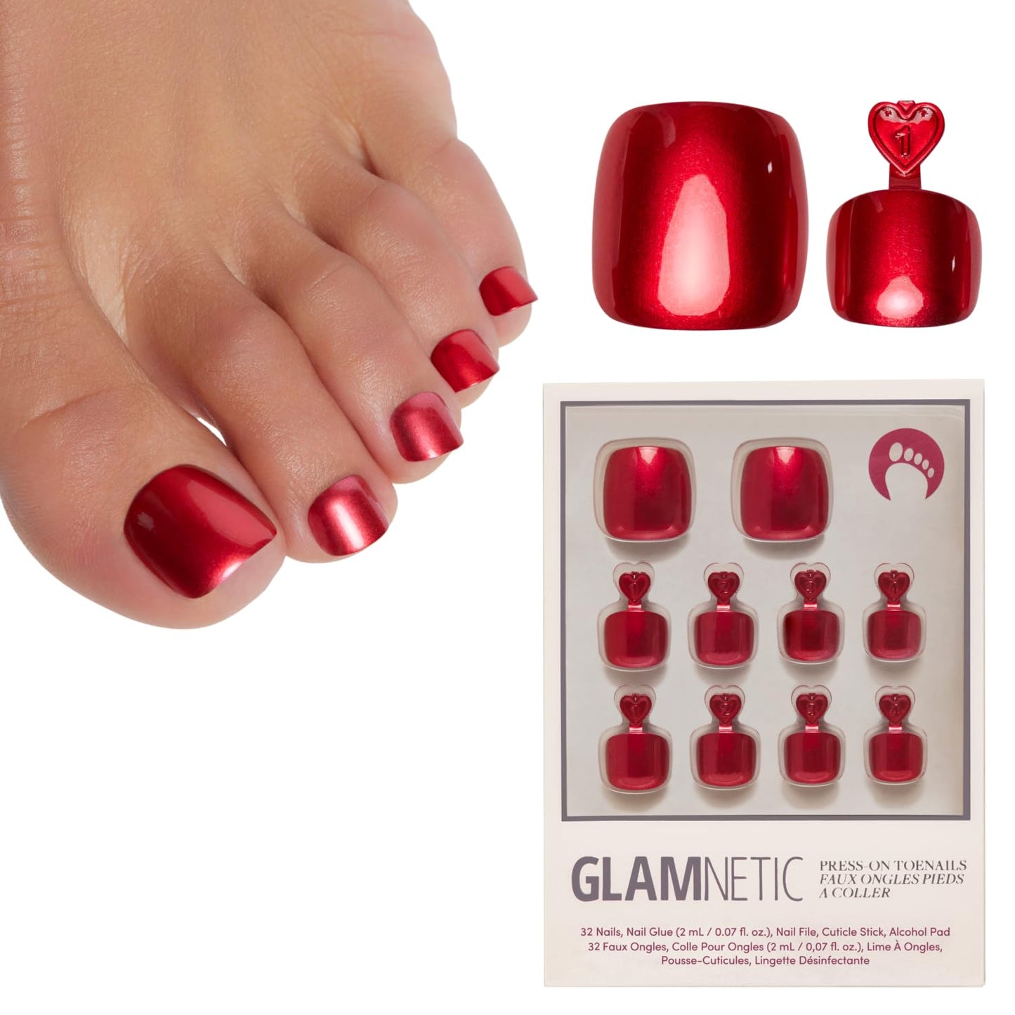 Glamnetic Press On Toenails - Natural Fake Nails | Cherry Red Chrome Press On Toenails, Salon Quality Press On Nails Kit with Glue | Cherry Glaze - 32 Beauty and Personal Care Glamnetic Default Title