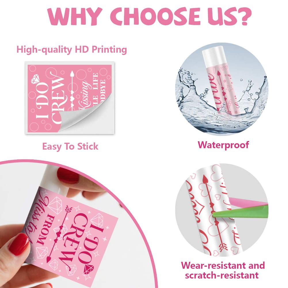 Peacoblue 160Pcs Lip Balm Labels Sticker for Tubes 2.1"x1.7" Singles Party with I Do Crew Theme, 8 Styles Waterproof Chapstick Labels Glossy Beauty and Personal Care peacoblue