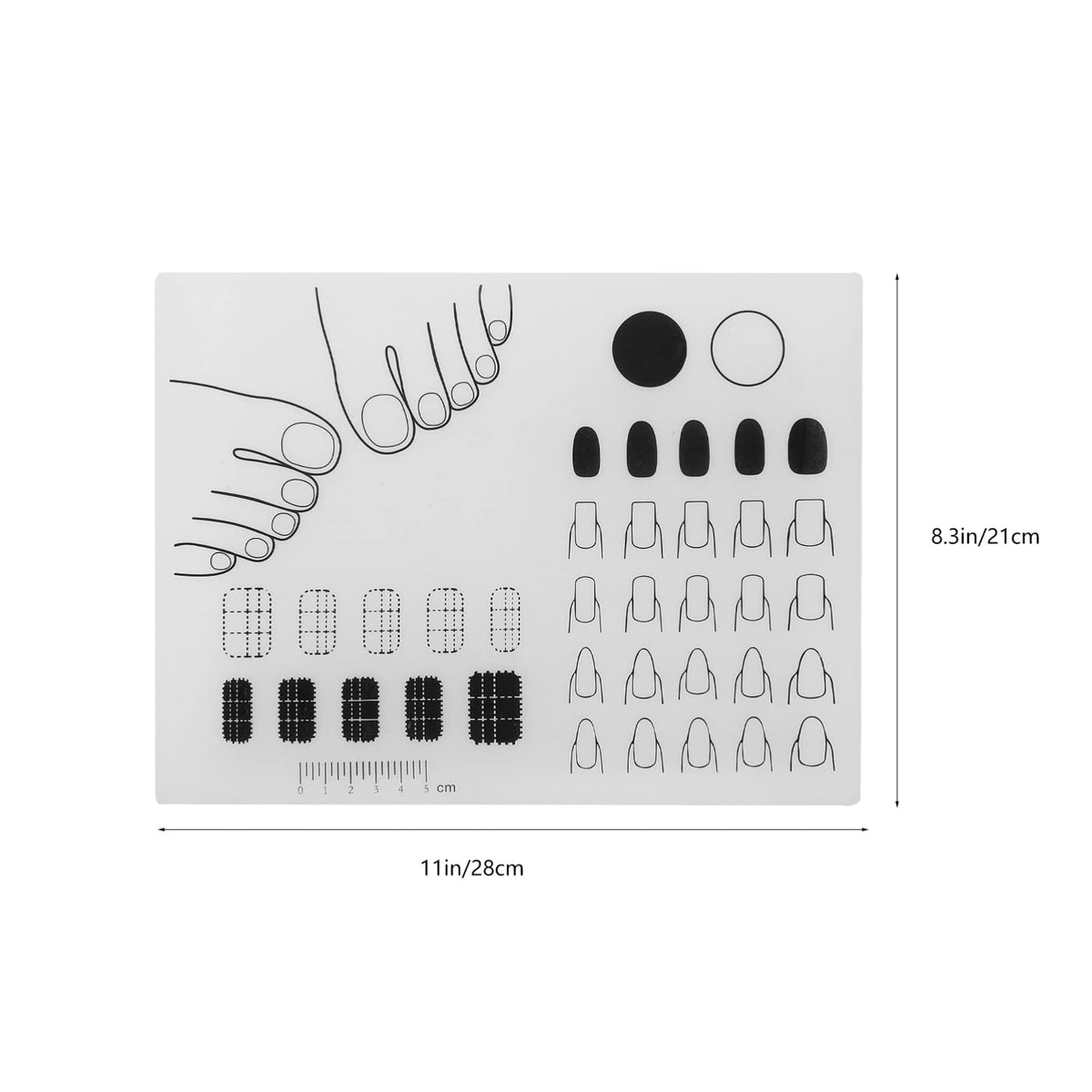 FRCOLOR Manicure Mat Silicone Nail Art Stamping Mat with Ruler and Color Testing Area Nail Polish Practice Pad Sticker Guide Protective Table Cover
