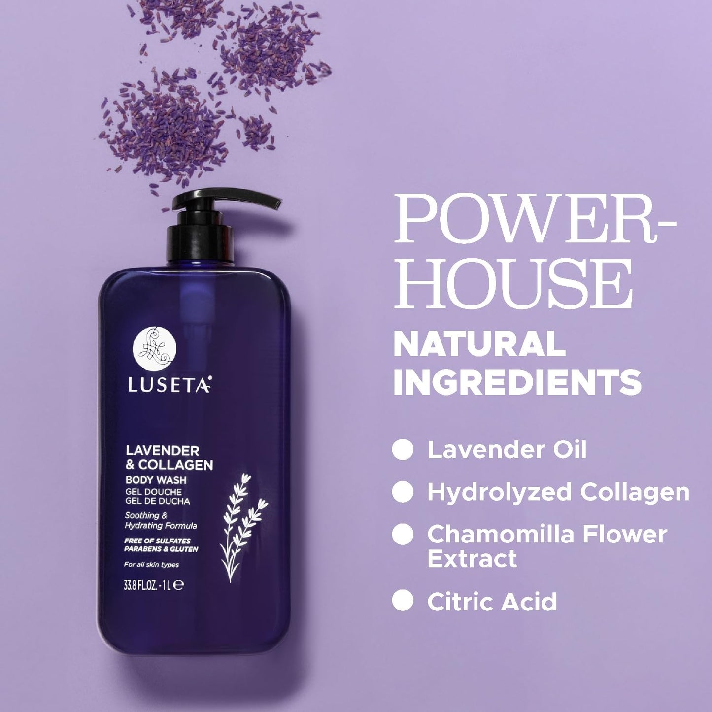 Luseta Lavender & Collagen Body Wash for Women and Men, Moisturizes and Soothes the Skin with Calming Aroma, Enhances Hydration Shower Gel Body Wash Beauty & Personal Care L LUSETA
