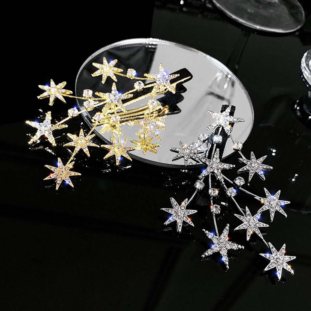 BARTOSI Star Hair Clips Gold Rhinestone Hair Barrettes Bride Wedding Hair Pieces Celestial Hair Accessories for Women and Girls (Pack of 2) Beauty & Personal Care BARTOSI