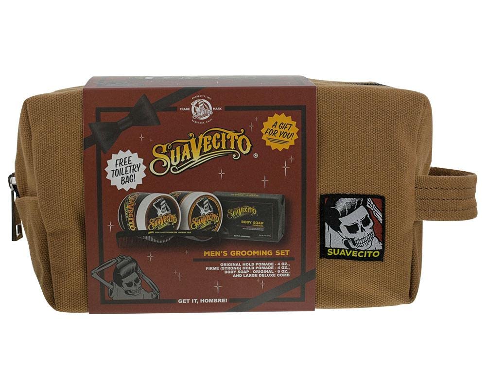 Suavecito Men's Hair Grooming Set OG & Firme (Strong) Hold Pomade, Body Soap, Large Deluxe Comb & Sand Canvas Bag Beauty & Personal Care Suavecito