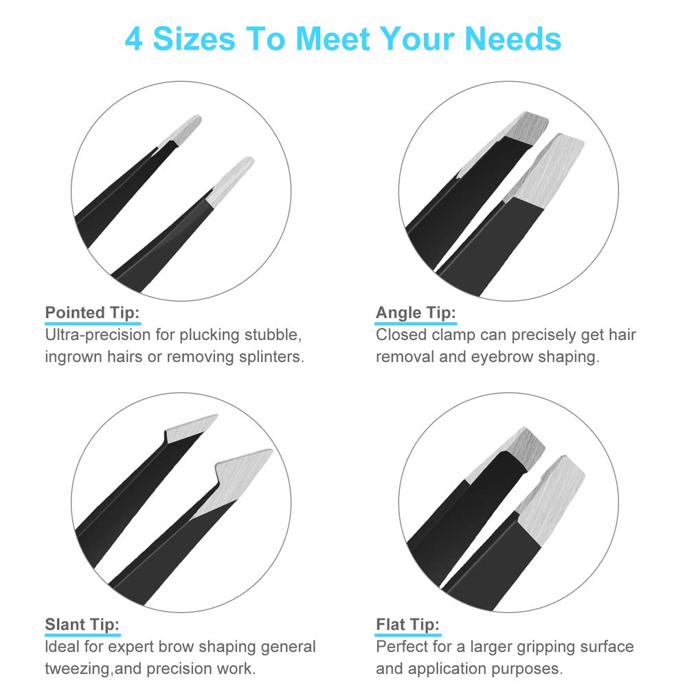 UUBAAR 6 PCS Professional Tweezers Set - Stainless Steel Precision Tweezer Kit for Eyebrows, Facial Hair, Ingrown Hair & Splinter Removal with Travel Beauty & Personal Care UUBAAR